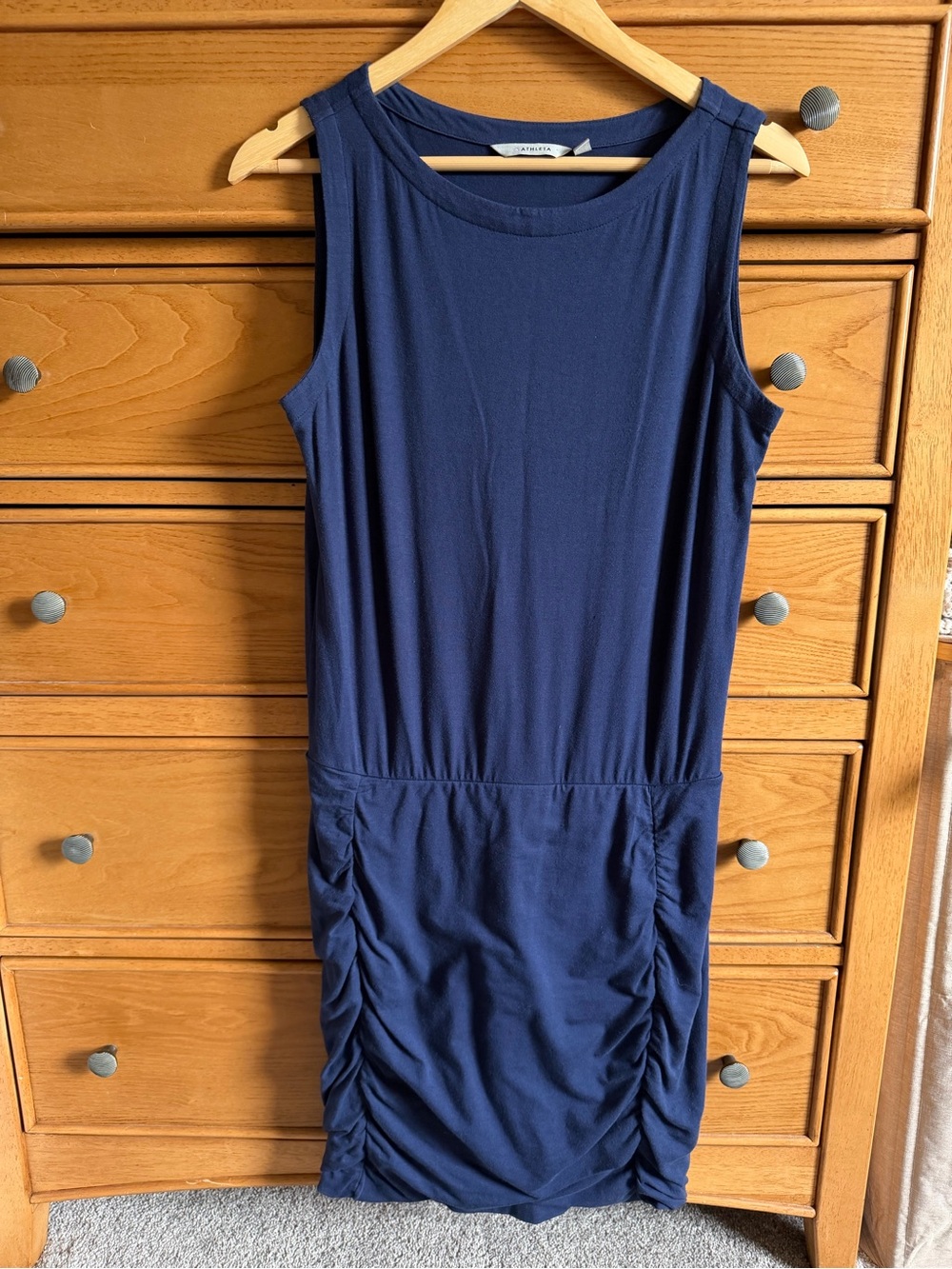 Athleta Sports Mini Dress Navy Ruched Sides Activewear Athleisure Training M